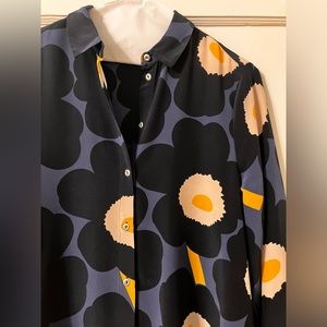 Excellent Condition MARIMEKKO Unikko Blue Dress Size 38 100% Silk